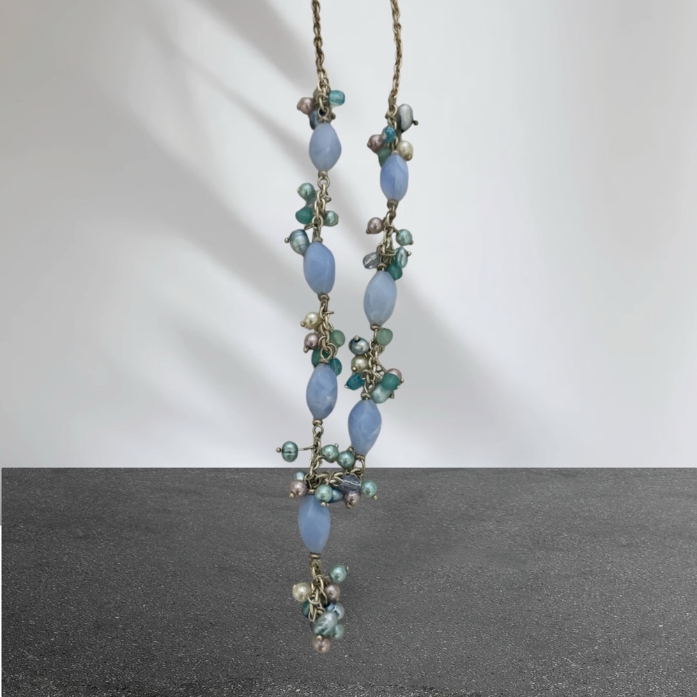 Beaded Earring and Necklace Set Women's Silver Tone/Light Blue - Picture 9 of 9